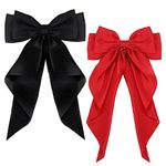 ZEVONDA Pack of 2 Big Bow Hair Clips - Solid Color Large Bowknot Hairpin Hair Clip with Long Silky Satin Tail Hair Barrettes Accessories for Girls Women, Black + Red