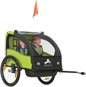 Aosom 2-Seat Bike Trailer for Kids, Baby Bicycle Trailer with Storage Bag, 5-Point Harness, 20" Rubber Wheels, Safety Flag, Reflectors, Shock Absorber System, for 18+ Months, Green