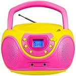 hPlay Gummy P16 Portable CD Player Boombox AM FM Digital Tuning Radio, Aux Line-in, Headphone Jack, Foldable Carrying Handle (Pink)