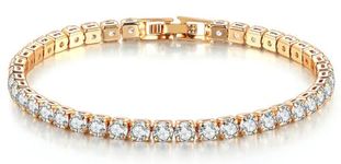 JEYCSAIOR Classic Gold Tennis Bracelet for Women 4mm Cubic Zirconia Diamond Iced Out Tennis Slider Bracelet Fashion Jewelry 7.5inches for Her Women Men (14K Gold Plated)