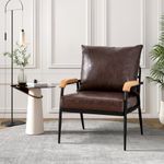 TUKAILAi Retro Accent Chair Faux Leather Sofa Lounge Armchair with Thickened Cushion and Metal Frame, Soft Single Sofa Chair Living Room Office Reception Dark Brown