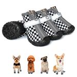 DEWVIE Dog Shoes for Small Dog, Anti-Slip Dog Boots with Reflective Strip, Puppy Paw Protectors for Indoor Outdoor Walking Winter Snow (Balck&White, Size 1)