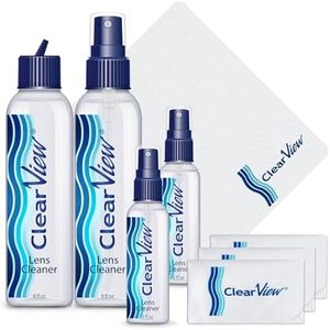 Clear View Lens Cleaner Kit | Includes 1 Flip-Top Refill Bottle (8 oz), 1 Spray Bottle (8 oz), 2 Spray Bottles (2 oz) and 4 Microfiber Cloths | Safe on All Lenses | Scientifically Formulated