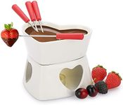 BSTKEY White Ceramic Butter Warmer Set, Heart Shaped Fondue Pot Melting Pot Set, Melt Hot Pot Bowl Set for Cheese Chocolate Butter Caramel, with 4 Forks