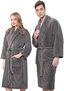 American Soft Linen Warm Fleece Robe, Mens and Womens Robe Fuzzy, 1 Piece Unisex Plush Adult Bathrobe for Bathroom, Dark Gray, Small-Medium