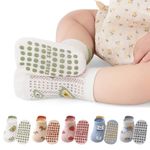 SNOWIE SOFT® 5 Pairs Baby Socks Cute Breathable Mesh Cotton Anti Skid Socks for Kids 1-2 Years, Non-slip Anti-Skid Grip Bottoms for Infants & New Walkers, Lightweight Summer Baby Socks Shower Gift