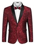 COOFANDY Mens Floral Tuxedo Jacket Paisley Shawl Lapel Suit Blazer Jacket for Dinner,Prom,Wedding Red
