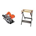 BLACK+DECKER 1250 W 66 mm Cutting Depth Blade Circular Saw Power Tool, CS1250L-GB & Workmate, Work Bench Tool Stand Saw Horse Dual Clamping Crank, Heavy Duty Steel Frame, WM301