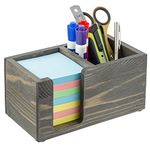 MyGift Rustic Vintage Gray Solid Wood Sticky Note and Stationery Holder Stand, Office Desktop Storage Caddy for Self Adhesive Memo Pads Pen Pencil Cup