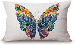 Colorful Butterfly Cotton Linen Decorative Throw Pillow Case Cushion Cover Pillowcase for Couch Sofa Bed,12 X 20 Inches