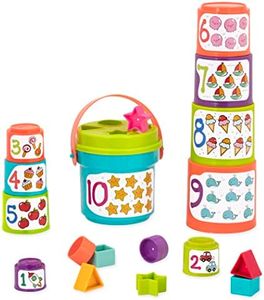 Battat - Sort & Stack jouet éducatif – Gobelets empilables avec chiffres et formes – Pour enfants de 18 mois et plus (19 pièces), Bleu