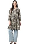 Janasya Women's Black Cotton Floral Print Flared Tunic(JNE4098-TU-XS)