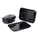 Russell Hobbs Vitreous Enamel Deep Roaster, Baking Tray and Self Basting Roaster with Lid, Black