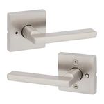 Kwikset Halifax, Door Handle Lever Privacy Door Lock for Bedroom and Bathroom with Microban, Square Rose in Satin Nickel