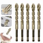 Sunkizzrs® 5-Pcs Hex Cross Sawtooth Tile Drill Bits Set — Alloy Steel Hex Shank High Impact 4-Edge Hole Opener Drill Bits for Ceramic Tiles/Ceramic/Glass/Marble/Concrete/Plastic/Wood (12mm)