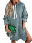 SHEWIN Women's Hooded Sweatshirt Drawstring Lightweight Long Sleeve Pullover Hoodie Split Hem Fashion 2024 with Kangaroo Pockets,(US 18-20) 2XL,Sky Blue