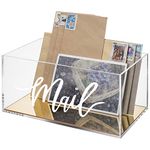 MyGift Clear Acrylic Tabletop Mail Storage Box, Desktop Office Supplies Document Organizer with Brass Mirror Bottom