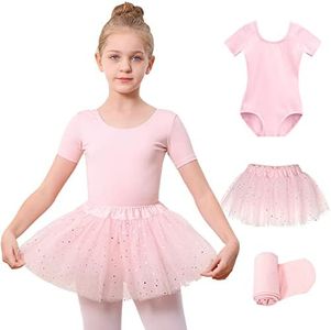 Stelle Girls Dance Active Dress Ballet Leotard Combo with Shiny Tutu Skirt and Ballet Tights (Toddler/Little Kid/Big Kid) (Ballet Pink (Shiny Tutu Skirt),90, 4T)