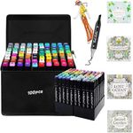 Marker Pens Set 100 Pcs Colors Coloring Drawing Marking With chassis and 1 Painting album,Colors Dual Tips Art Twin Sketch Markers for Kid，Beginners Non-toxic, Quick drying, Durable Non-staining (100)