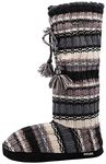 MUK LUKS Women's Tall Fleece-Lined Slipper Boot, Rib Stripe, Medium