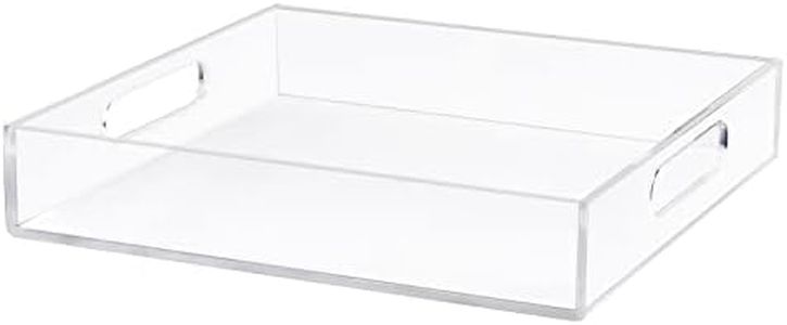 Boxalls Acrylic Serving Tray 12x12 Inch, Clear Rectangular Tray with Handle, Decorative Ottoman Tray Organizer for Appetizer, Breakfast, Coffee Table, Countertop, Bathroom