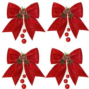 Sykerout 4pcs Arco de Navidad, Arco de Navidad, Lazos navideños Grandes Rojos, Regalo de Fiesta de árbol de Navidad, Lazo Llamativo navideño Estufa navideña, Adornos para Ventanas 25 x 30 cm…