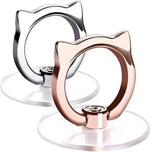 EI Sonador Transparent Phone Ring Stand Holder - Cell Phone Ring Holder Finger Grip 360 Degree Rotation (1 Silver + 1 Rose Gold Cat)
