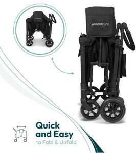 WONDERFOLD W2 Double Stroller Wagon – 2 Face-to-Face Seats, UV Canopy, Black