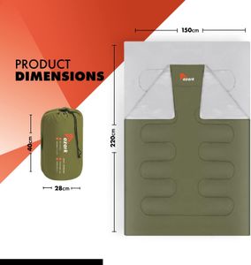 azark Double Sleeping Bag, 350GSM – Lightweight Waterproof 4-Season, Black