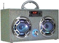 Wireless Express - Mini Boombox with LED Speakers – Retro Bluetooth Speaker w/Enhanced FM Radio - Perfect for Home and Outdoor (Iridescent Bling)