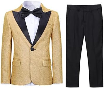 SWOTGdoby Boys Fashion Suit Tuxedo Slim Fit 3-Piece Golden Shiny Green Silver Jacket Pants Bowtie