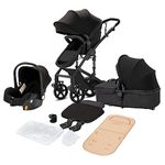 Magic ZC 3 in 1 Pushchair Pram Travel System, Baby Stroller 3 in 1 with Reversible Two Pushing Modes, Newborn Infant Carriage One-Click Folding, Toddler Buggy Aluminum Frame (Black 588)