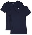 Amazon Essentials Women's Slim-Fit Short-Sleeve V-Neck T-Shirt, Pack of 2, Navy, Large