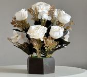 Litleo Wooden Pot with Multi-Design Dry Artificial Flowers, Perfect Home Office Gift, Elegant Décor Delight (Dense White)