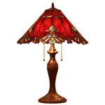 Bieye L30024US Baroque Tiffany Style Stained Glass Table Lamp with 17 inches Wide Handmade Lamp Shade Metal Base for Living Room Bedside Bedroom Coffee Table, 26-inches Tall, Red…