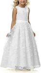 Carat A Line Wedding Pageant Lace Flower Girl Dress with Belt 2-12 Year Old (Size 8 White)