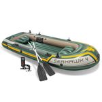 INTEX 68351EP Seahawk 4 Inflatable Boat Set: Includes Deluxe 54in Aluminum Oars and High-Output Pump – SuperStrong PVC – Fishing Rod Holders – 4-Person – 1050lb Weight Capacity