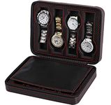 Kiwilon Carbon Fiber 8 Slot Leather Travel Watch Organizer - Black | Portable Watch Storage Case with Zipper | Elegant Design and Looks | Convenient Watch Bag | Anti-dirt & Stain-resistant