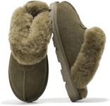 Project Cloud House Slippers for Women - 100% Genuine Leather & Natural Fur lining Fuzzy Slippers Women - Memory Foam Women Shoes & House Shoes for Women, Cozy & Fluffy Slippers (Hedy, Olive, 11)