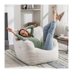 INMOZATA Giant Bean Bag Chair with Filler Teddy Bean Bag for Adults Large Beanbag Arm Chair with Tufted Soft Stuffed Filling Comfy Cozy Bean Bag Sofa for Living Room, Reading, Gaming (Ivory White)