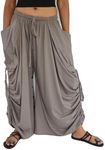 Sakoonee Women's Harem Pants Palazzo Dhoti Pants Lounge Trousers, Convertible to a Skirt 2 Pockets Cotton (Cappuccino)