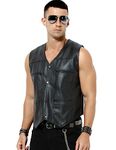 Arjen Kroos Men Leather Motorcycle Vest Vintage Biker Riding Vest,BLACK-AK3603,Large