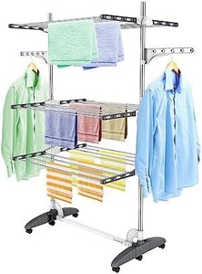 Todeco Clothes Drying Rack, 3 Tier Foldable Laundry Drying Rack,High Load Capacity Stainless Steel Space-Saving Clothes Airer with 2 Extra Adjustable Dry Rail Hanger,Grey