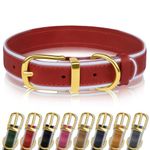 OOPSDOGGY Reflective Geniune Leather Dog Collar Soft Padded Collars for Small Medium Large Breed Dogs Puppy, 4 Sizes, 8 Colors (Red, 9"-12")