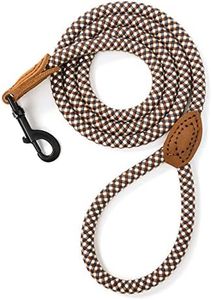 Mile High Life | Mountain Climbing Dog Rope Leash with Heavy Duty Metal Sturdy Clasp | Genuine Leather Tailored Connection with Strong Stitches (Brown, 6FT Leather Connection)
