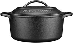 EDGING CASTING Pre-Seasoned Cast Iron Dutch Oven Pot with Lid Dual Handle, Round 7 Quart, Black