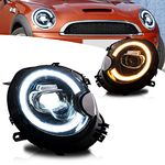 VLAND Full LED Headlight compatible with Mini Cooper R55 R56 R57 R58 R59 2007-2013, Startup w/dynamic display, Driver & Passenger Side for RHD