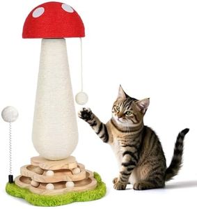 Mushroom Cat Scratching Post Cat Tree, Cute Cat Scratcher Tower with Interactive Ball Two-Layer Track Spring Ball Toys, Mushroom Scratch Post Cat Sisal Scratcher with Catnip for Indoor Cats
