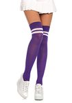 Leg Avenue Women's Ribbed Athletic Thigh High Socks, Purple/White, O/S