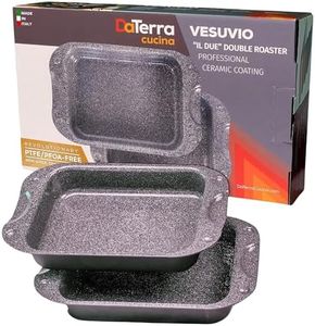 DaTerra Cucina - Nonstick Ceramic Coated Dual Roasting Pan Set – 2 Identical Pans, Oven Safe, Ideal for Roasting, Baking, Searing, Braising, Casseroles, Fits Most Toaster Ovens - 13 x 8 x 4.25